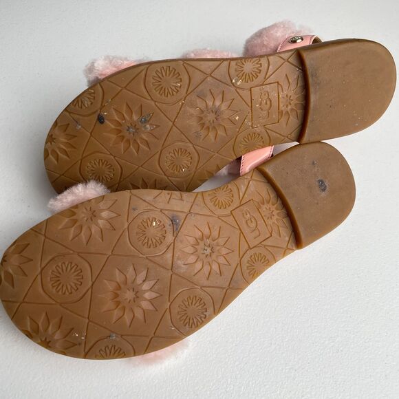 UGG Fluff Springs Genuine Shearling Sandal Sz 6 Ankle Strap Pastel Pink Coquette - Picture 8 of 8